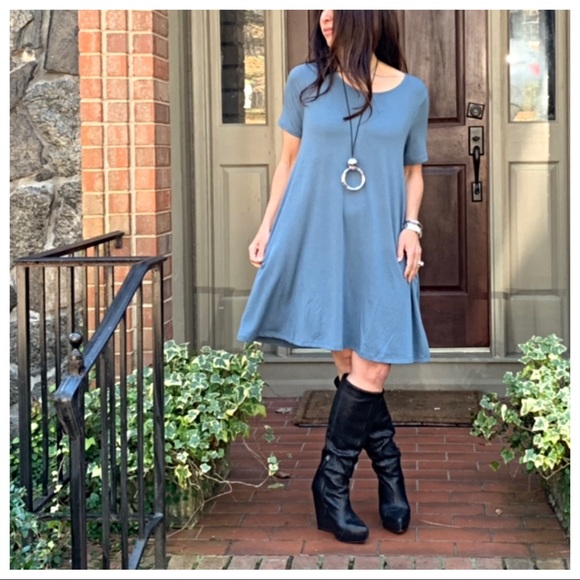 ✨LAST ONE✨Ash blue side pocket swing dress - Picture 3 of 7